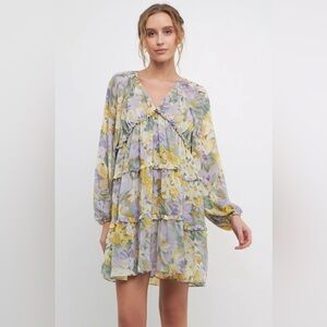 Free The Roses‎ Voluminous Flowy Floral Mini Dress - EUC